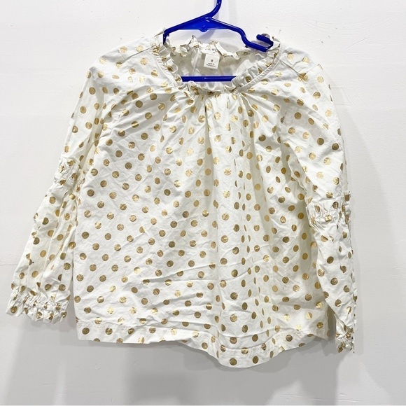 Crewcuts Dotted Polka Dot Gold White Ruffle Neck Long Sleeve Blouse Girls 8 - Picture 1 of 8